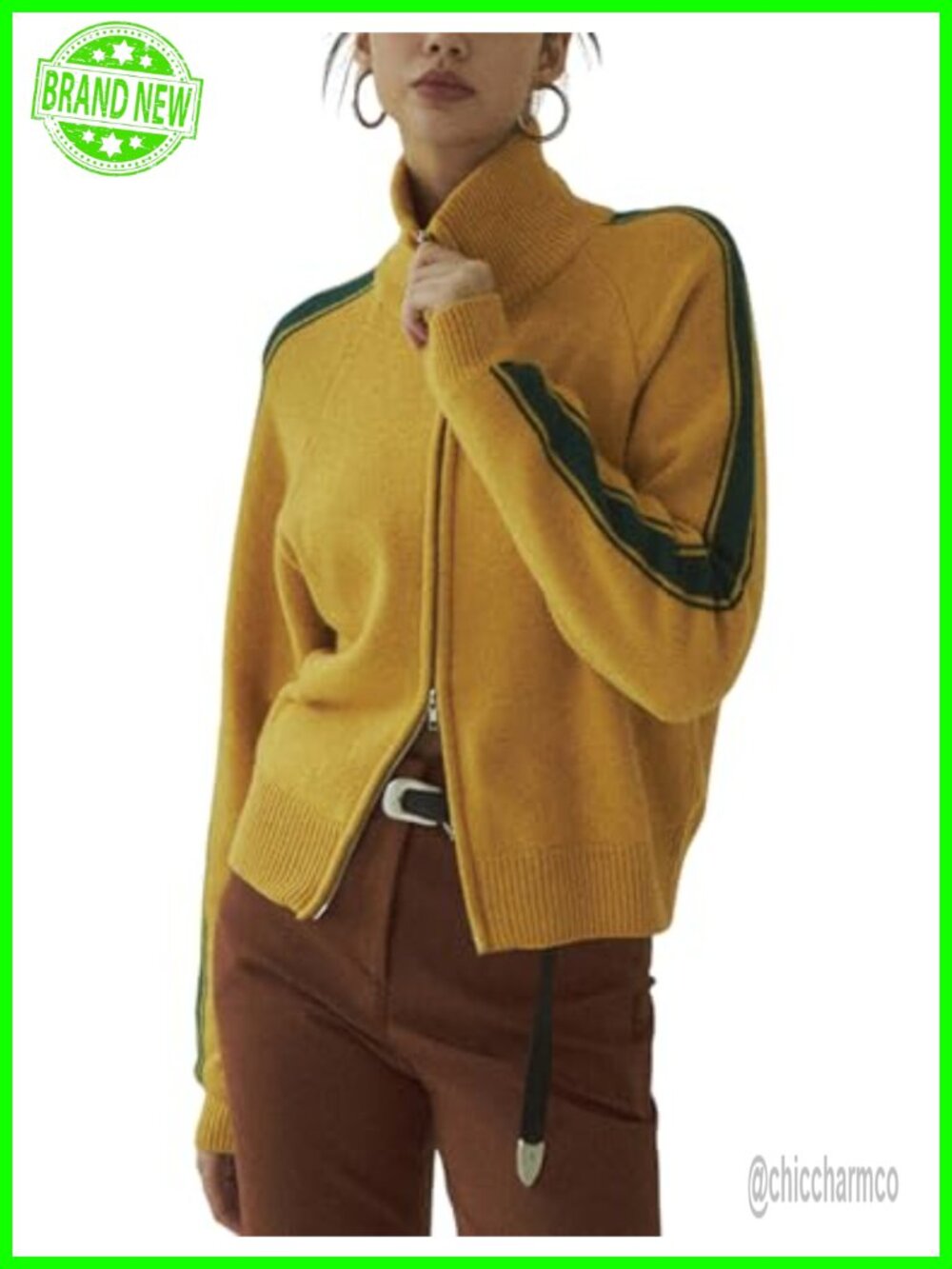 Qiaomai Women's Zip Up Cardigan Sweater Acrylic Blend Long Sleeve